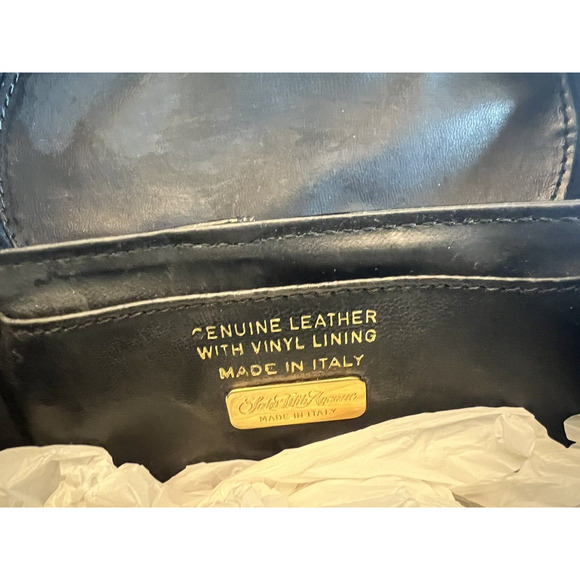 SAKS FIFTH AVENUE ITALY GENUINE LEATHER EVENING PURSE HARD CASE HANDBAG - Picture 8 of 8